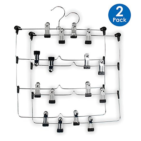 LOHAS Home 4 Tier Skirt Hanger Pants Hanger Stainless Steel Foldable Space Saving Hangers (2-Pack)