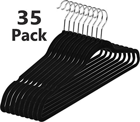 Clothes Hangers- Suit Dress Shirt Black Velvet Hangers Fashion Thin Non Slip Heavy Duty Clothes Velvet Hangers (Pack of 35)