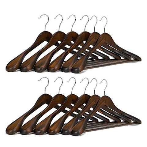 JS HANGER Wooden Suit Hangers Coat Hangers Sturdy Retro Finish 12-Pack