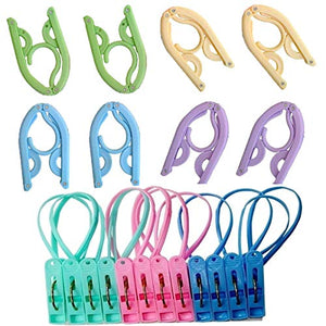 Maydahui 8PCS Folding Clothes Hangers Portable Drying Rack + 12PCS windproof sock bra clip for travel (Pack of 20)