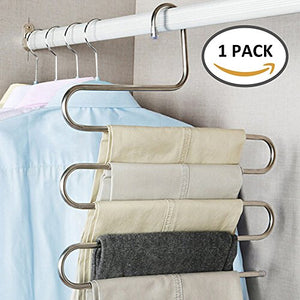 CloversStar 1 Pack Stainless Hanger S Type for Pants Trousers Clothes Towel Scarf Space Saving Closet Organizer 5 Layers