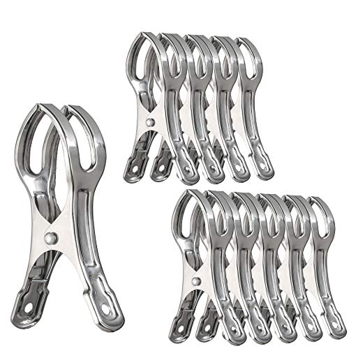 10 Packs, WEBI Stainless Steel Clips Clothing Peg Clamp Clothespin Picture Hanger for Quilt, Pants, Photos, Towel, Beach Chair, Pool Loungers on Cruise, 4.33 Inches