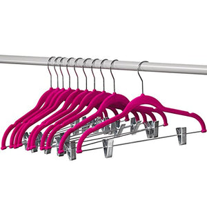 Home-it 10 Pack Clothes Hangers with clips - PINK Velvet Hangers - made for skirt hangers - Clothes Hanger - pants hangers - Ultra Thin No Slip