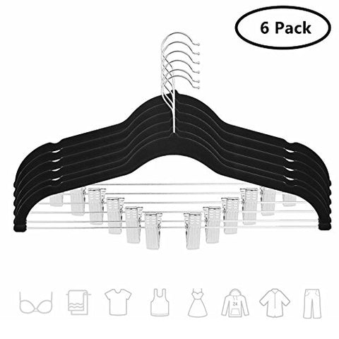 Miyare Pant Hangers with Clips, 6Pc Flocking Pants Rack Non-Slip Show Hangers for Skirt,Pants,Shirt (6 PC)