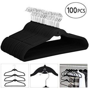 Yaheetech 100 Pack Cascading Non Slip Velvet Hangers Suit Clothes Hangers Black