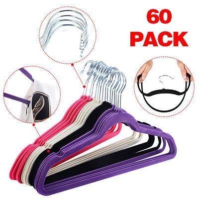 60PCS Non Slip Velvet Clothes Suit/Shirt/Pants Hangers White, Black, Purple,Red by Standard Hangers