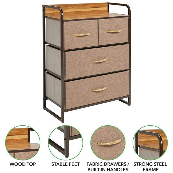 Results mdesign dresser storage chest sturdy metal frame wood top easy pull fabric bins organizer unit for bedroom hallway entryway closet textured print 4 drawers coffee espresso brown