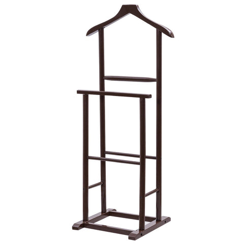 Brown Functional Men Double Suit Shelf Hanger Stand Birch Clothes Coat Rack Lightweight