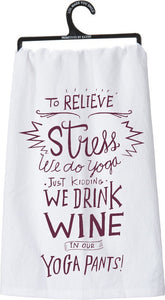 Primitives by Kathy 26932 LOL Made You Smile Dish Towel, 28" x 28", Drink Wine In Yoga Pants