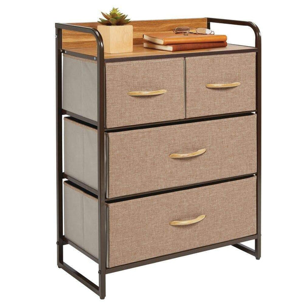 Products mdesign dresser storage chest sturdy metal frame wood top easy pull fabric bins organizer unit for bedroom hallway entryway closet textured print 4 drawers coffee espresso brown