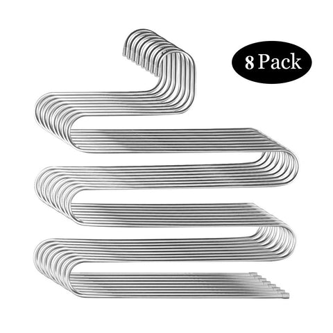 8 Pack Multi Pants Hangers Rack for Closet Organization,STAR-FLY Stainless Steel S-shape 5 Layer Clothes Hangers for Space Saving Storage