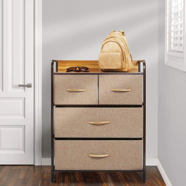 Save mdesign dresser storage chest sturdy metal frame wood top easy pull fabric bins organizer unit for bedroom hallway entryway closet textured print 4 drawers coffee espresso brown