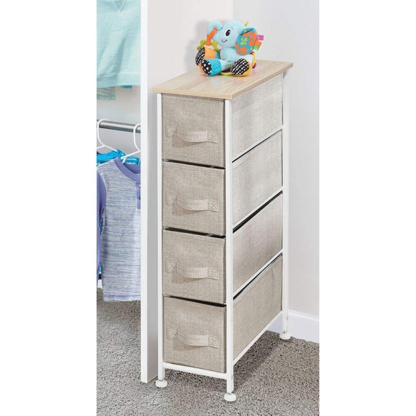 Shop here mdesign narrow vertical dresser storage tower sturdy frame wood top easy pull fabric bins organizer unit for bedroom hallway entryway closets textured print 4 drawers light tan white