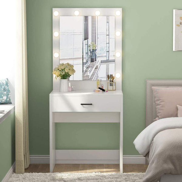 New tribesigns vanity set with lighted mirror makeup vanity dressing table dresser desk with large drawer for bedroom white 10 warm led bulb