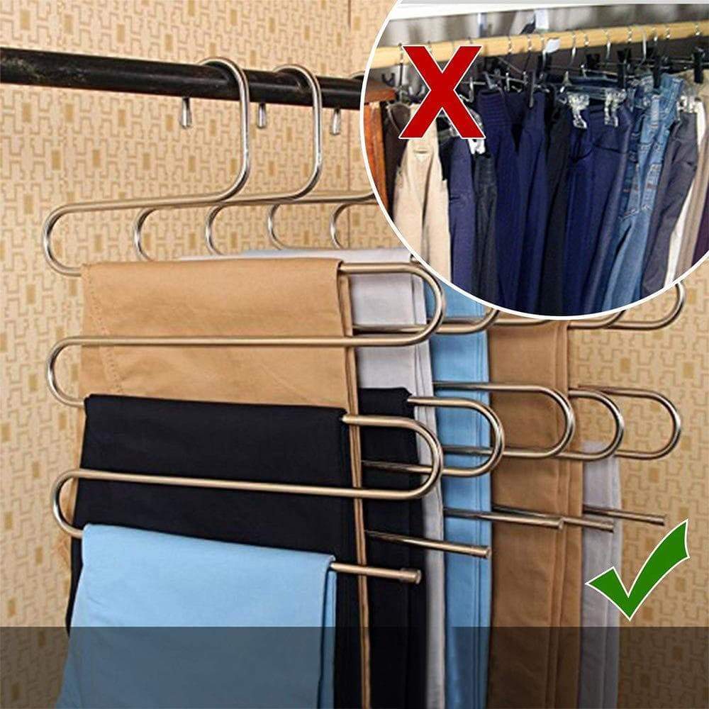 YCAMMIN Pants Hangers S-Type Stainless Steel Trousers Rack/5 Layers Multi-Purpose Closet Hangers Saver Storage Rack for Clothes/Towel/ Scarf/Trousers/ Tie etc(2 Pcs)