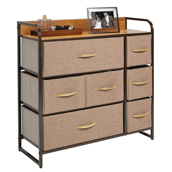 Shop mdesign wide dresser storage chest sturdy steel frame wood top easy pull fabric bins organizer unit for bedroom hallway entryway closet textured print 7 drawers coffee espresso brown