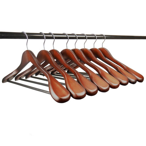 meqution Coat Hanger 8-Pack, Wood Hangers Trouser Hangers Extra Wide Shoulder Wooden Hangers for Heavy Coat, Sweater, Skirt, Suit, Pants, Retro Finish (Walnut Finish)