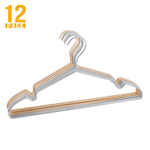 HOUSE DAY Aluminum Alloy Hangers Metal Hangers Non Slip Cloth Hanger Stainless Steel Strong Metal Wire Hangers Clothes Hangers 12 Pack 16.5 Inch,Standard Hangers 6 Silver/6 Light Gold (Mixed Color)