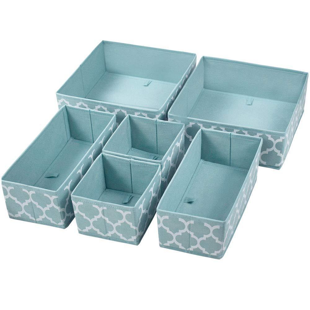 Amazon homyfort set of 6 foldable dresser drawer dividers cloth storage boxes closet organizers for underwear bras socks ties scarves blue lantern printing