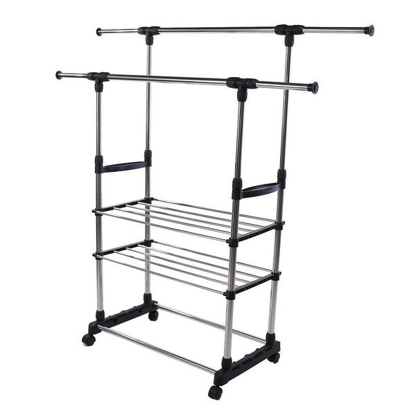 Vipeco Double Garment Rack Clothes Adjustable Portable Hanging Rail by Home Discou