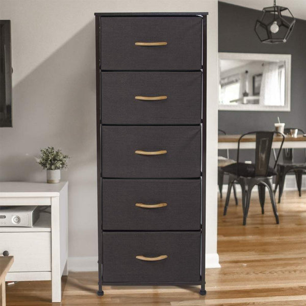 Discover the crestlive products vertical dresser storage tower sturdy steel frame wood top easy pull fabric bins wood handles organizer unit for bedroom hallway entryway closets 5 drawers brown