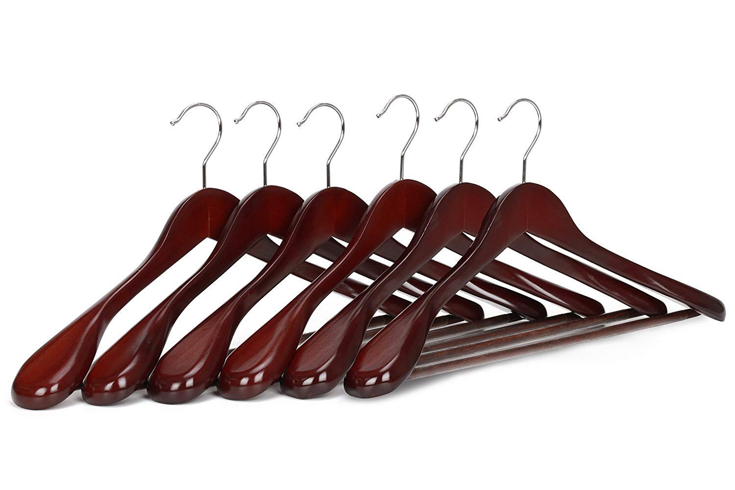 JS HANGER Wooden Extra-Wide Shoulder Suit Hangers for Coat and Pants, Walnut Finish, 6-Pack