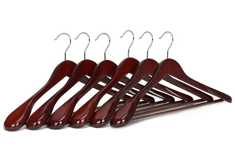 JS HANGER Wooden Extra-Wide Shoulder Suit Hangers for Coat and Pants, Walnut Finish, 6-Pack