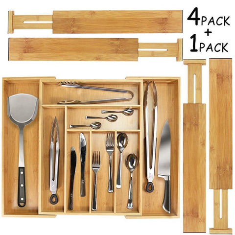 Purchase mebbay 5 set bamboo drawer dividers kitchen drawer organizer adjustable drawer divider organizer bamboo wood utensil drawer organizer for kitchen dresser bedroom bathroom with non slip pads