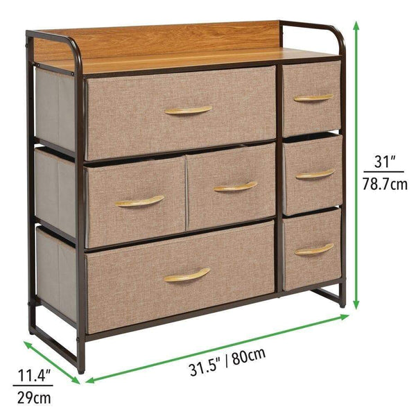 Shop here mdesign wide dresser storage chest sturdy steel frame wood top easy pull fabric bins organizer unit for bedroom hallway entryway closet textured print 7 drawers coffee espresso brown