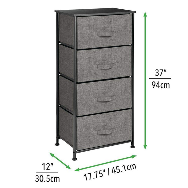 Buy now mdesign vertical dresser storage tower sturdy steel frame wood top easy pull fabric bins organizer unit for bedroom hallway entryway closets textured print 4 drawers charcoal gray black