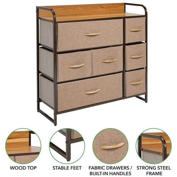 Storage mdesign wide dresser storage chest sturdy steel frame wood top easy pull fabric bins organizer unit for bedroom hallway entryway closet textured print 7 drawers coffee espresso brown