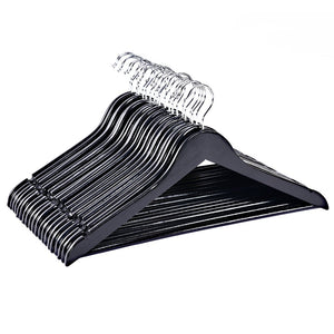 JS HANGER Coat Hangers Wooden Suit Hangers with Black Finish, Set of 20