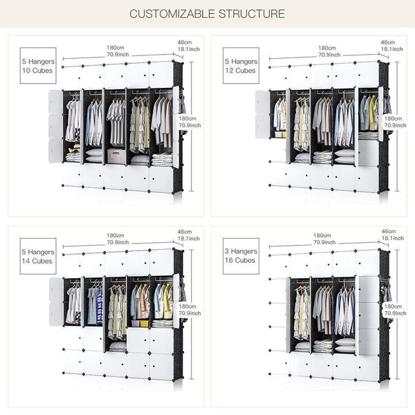 Discover yozo closet organizer portable wardrobe cloth storage bedroom armoire cube shelving unit dresser cabinet diy furniture black 25 cubes