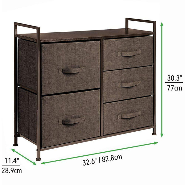 Order now mdesign wide dresser storage tower sturdy steel frame wood top easy pull fabric bins organizer unit for bedroom hallway entryway closets textured print 5 drawers espresso brown