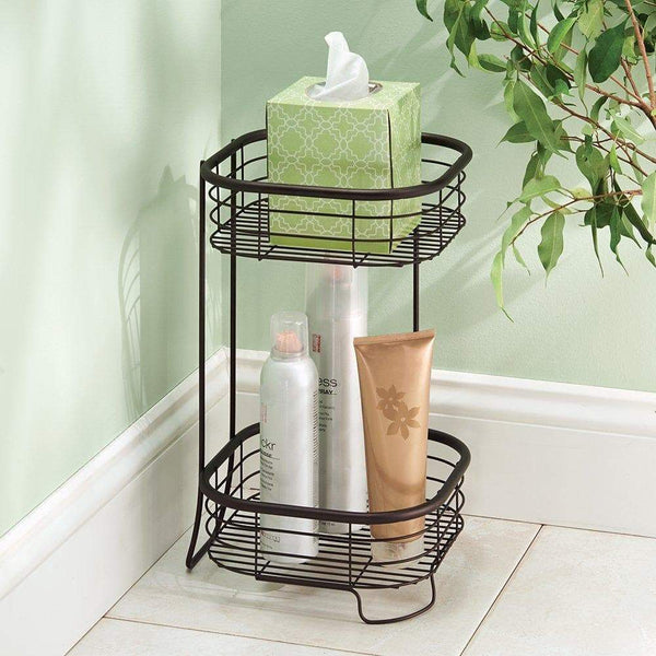 Storage organizer idesign forma metal wire free standing 2 tier shelves vanity caddy baskets for bathroom countertops desks dressers 9 5 x 9 5 x 15 25 bronze