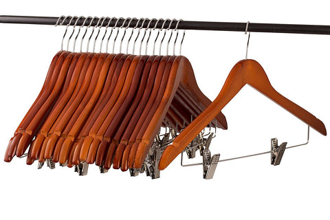 Home-it (20 Pack) Cherry wood Solid Wood Clothes Hangers, Coat Hanger Wooden Hangers with clips