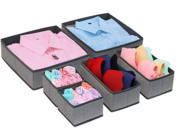 Discover the onlyeasy foldable cloth storage box closet dresser drawer organizer cube basket bins containers divider with drawers for scarves underwear bras socks ties 6 pack linen like grey mxdcb6p