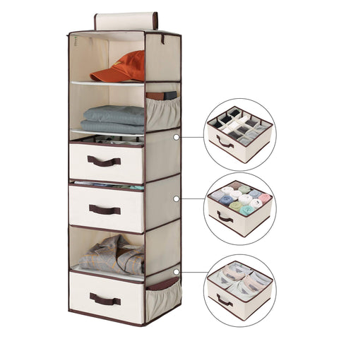 Save storageworks 6 shelf hanging dresser foldable closet hanging shelves with 2 magic drawers 1 underwear socks drawer 42 5h x 13 6w x 12 2d