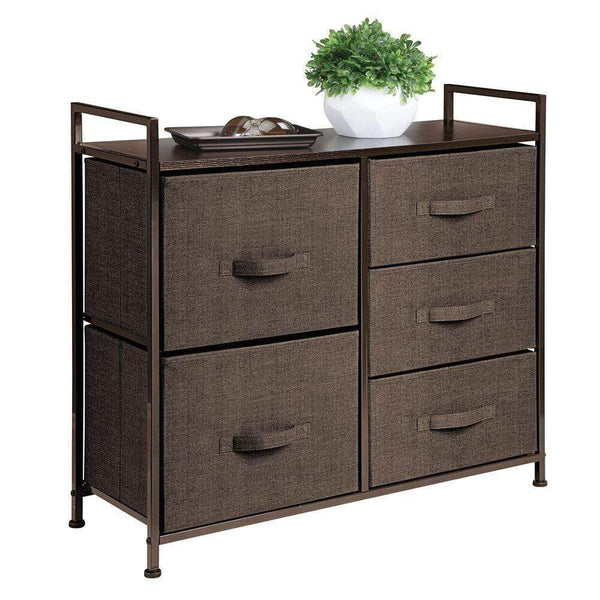 Products mdesign wide dresser storage tower sturdy steel frame wood top easy pull fabric bins organizer unit for bedroom hallway entryway closets textured print 5 drawers espresso brown