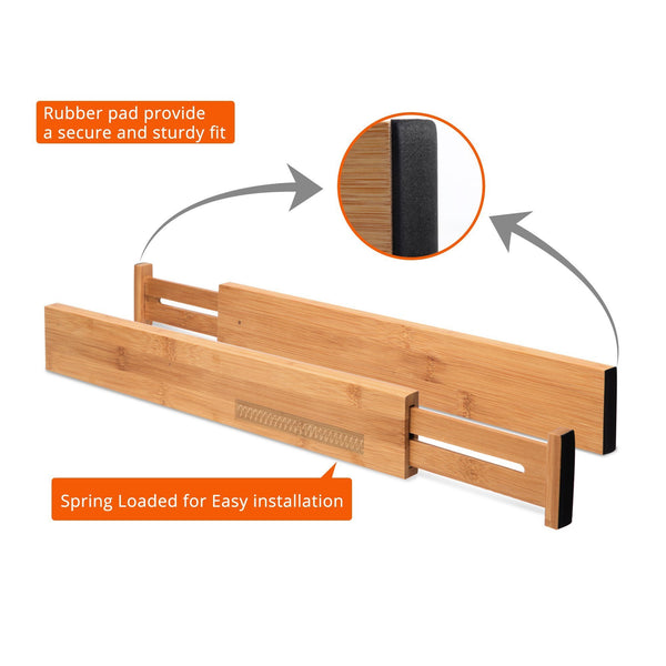 Online shopping luckyshe bamboo drawer dividers adjustable spring kitchen drawer dividers expandable eco friendly drawer organizers and dividers for kitchen dresser bathroom desk bedroom pack of 4