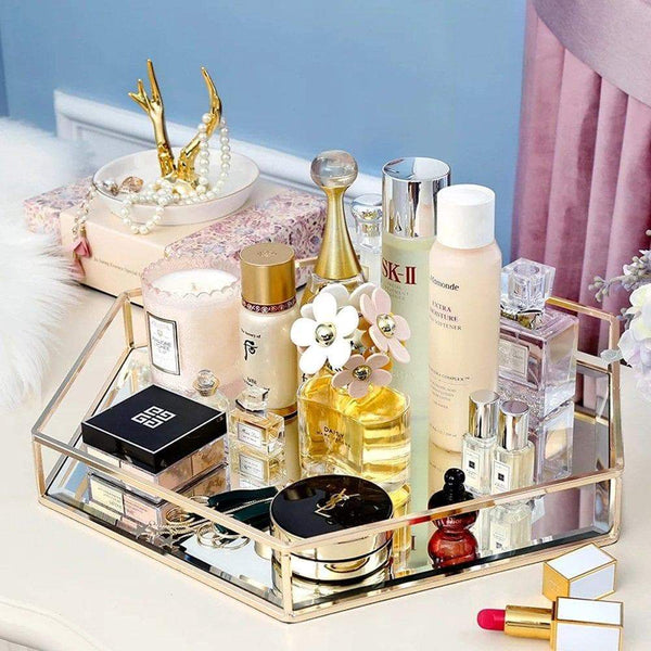 Featured vintage glass tray for decoraive vanity perfume jewelry trinket countertop holder dresser cosmetic organizer ornatte bathroom dish display