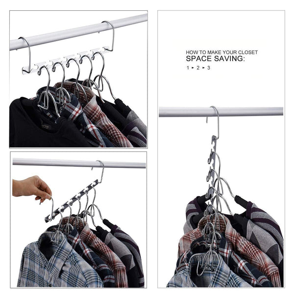 STAR-FLY Magic Hangers, Space Saving Hangers Magical Clothing Hanger with Hook Stainless Steel Wonder Closet Organizer (10-Pack)