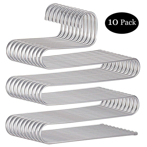 DOIOWN Pants Hangers S-Shape Stainless Steel Clothes Hangers Space Saving Hangers Closet Organizer for Pants Jeans Scarf(5 Layers,10Pcs)