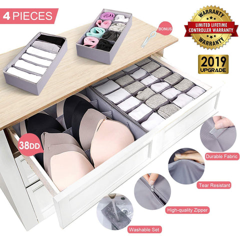 Results drawer organizer dresser drawer organizer divider washable large bra sock underwear tie cloth organizer foldable closet storage box drawer polyester fabric for baby cloth panties belts set of 4 gray