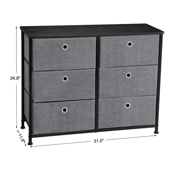Heavy duty songmics 3 tier wide dresser storage unit with 6 easy pull fabric drawers metal frame and wooden tabletop for closet nursery hallway 31 5 x 11 8 x 24 8 inches gray ults23g