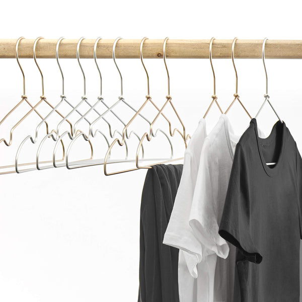 HOUSE DAY Aluminum Alloy Hangers Metal Hangers Non Slip Cloth Hanger Stainless Steel Strong Metal Wire Hangers Clothes Hangers 12 Pack 16.5 Inch,Standard Hangers 6 Silver/6 Light Gold (Mixed Color)